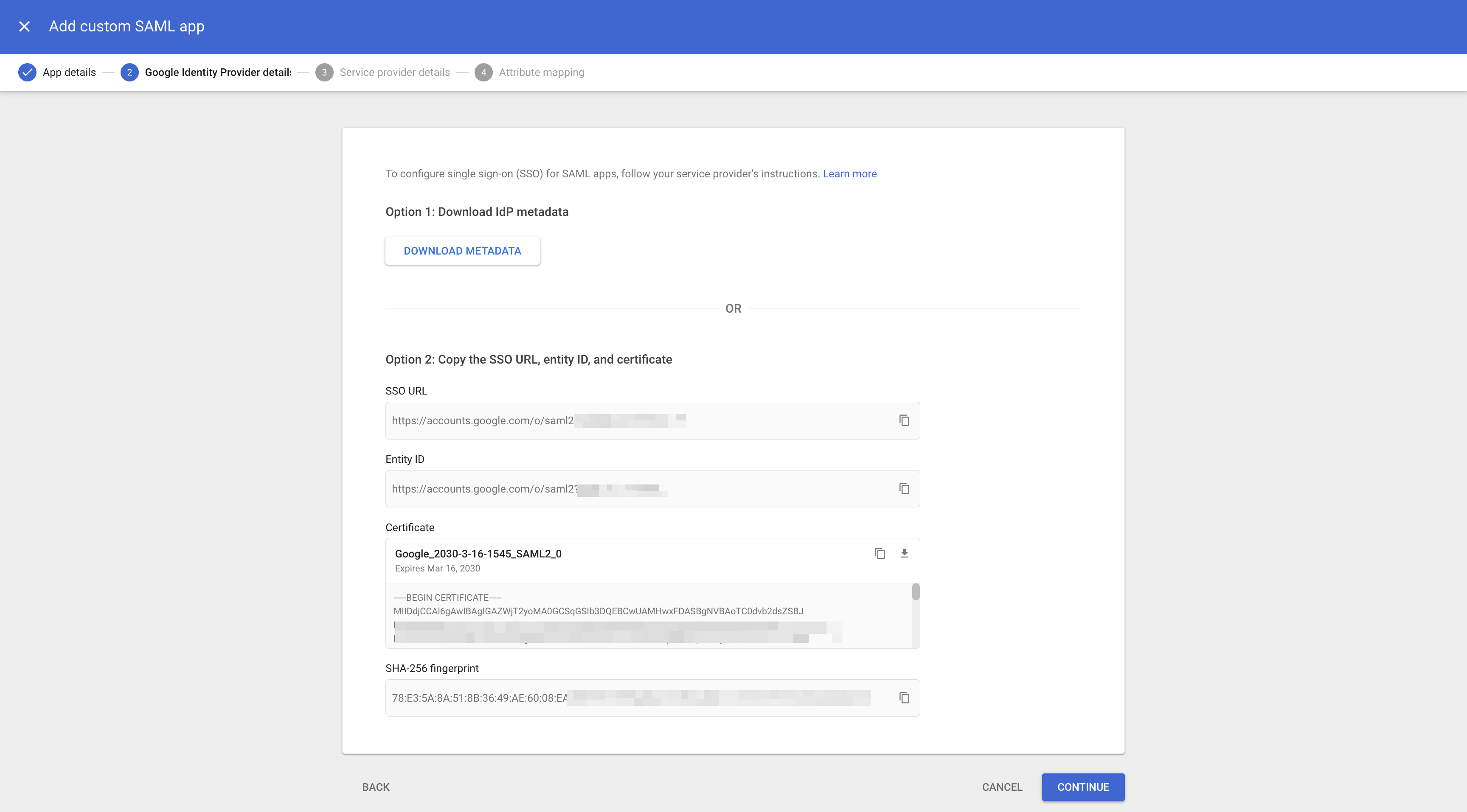Google IdP details