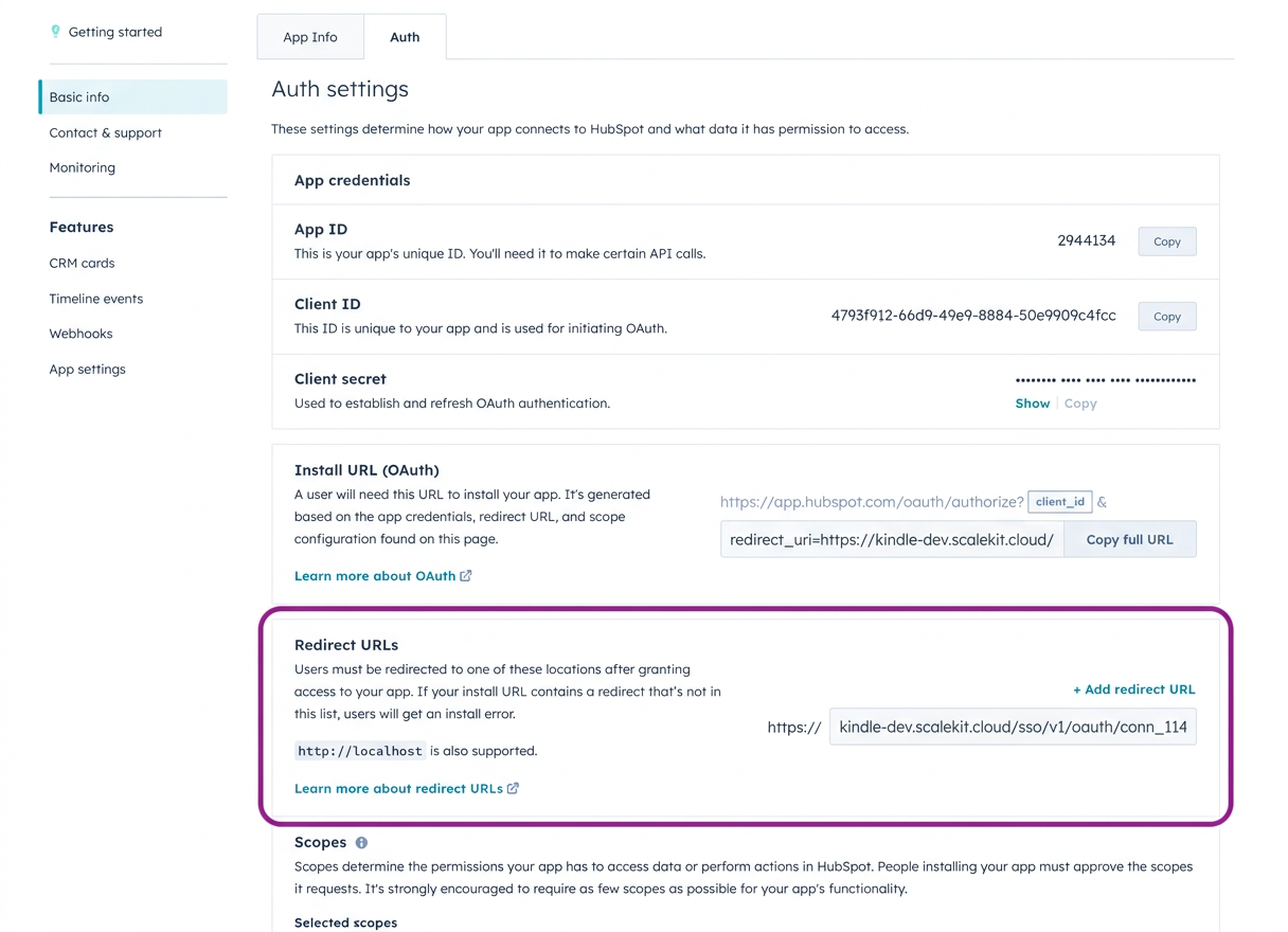 Adding redirect URL to HubSpot