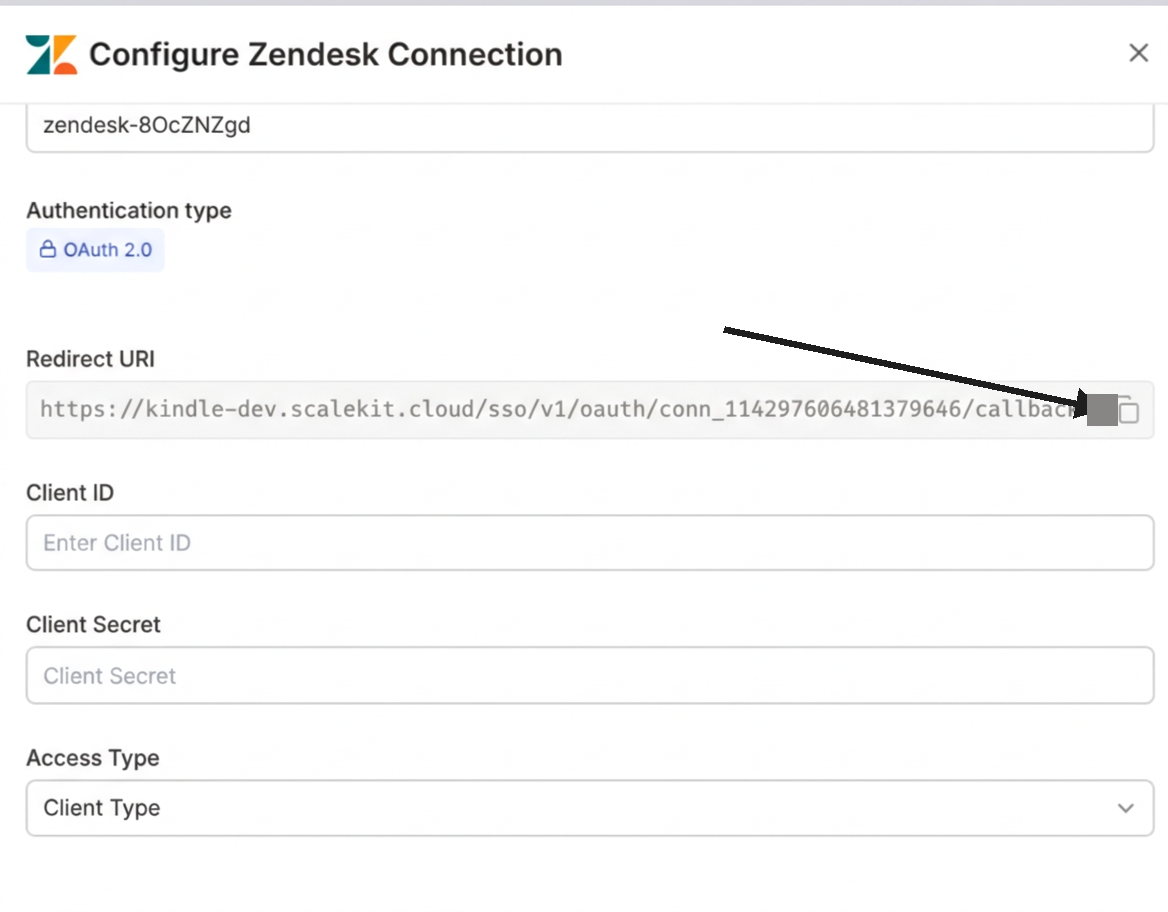 Configure Zendesk Connection with redirect URI
