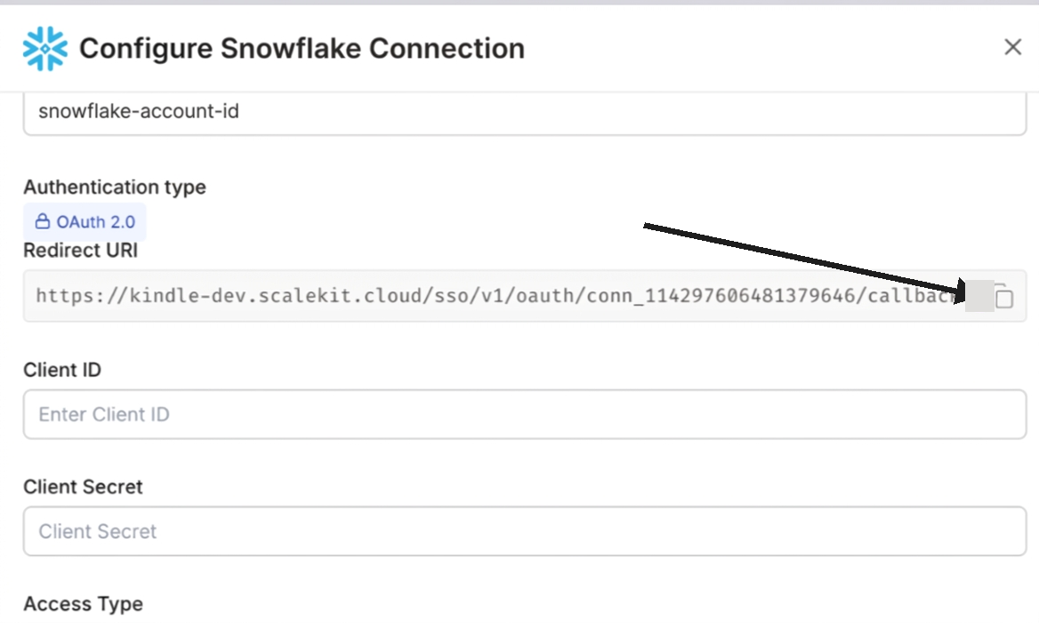 Configure Snowflake Connection with redirect URI