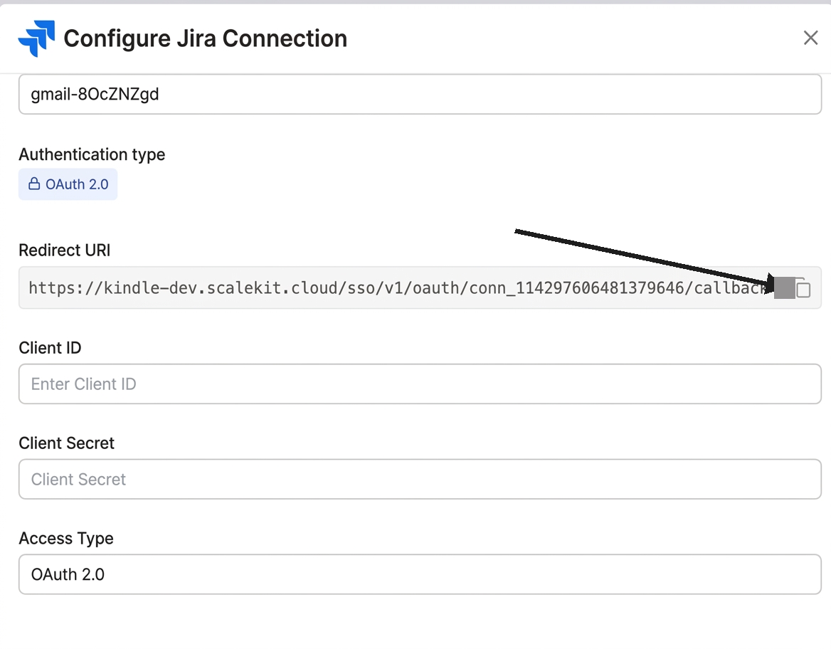 Configure Jira Connection with redirect URI
